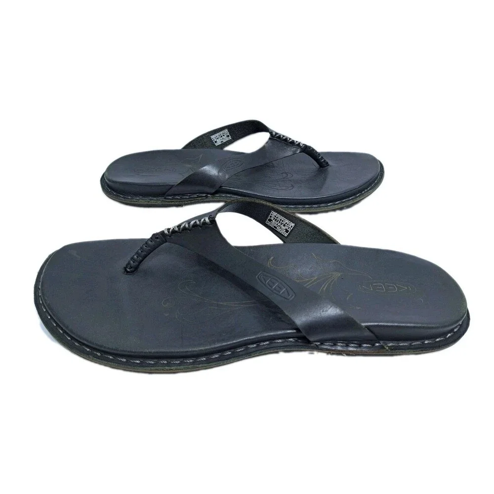 Keen Black Leather Sandals Womens Size 7.5 Beach Pool Flip Flops 1010283
